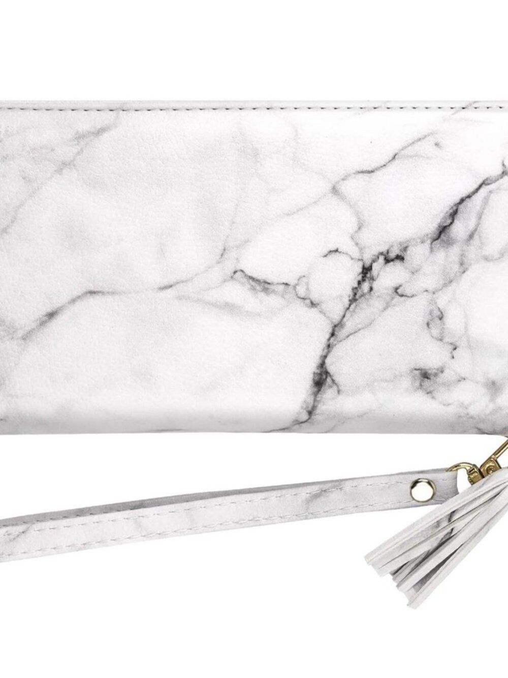 NEW Coco Rossi White Marble Faux Leather Zip-Around Wallet Wristlet